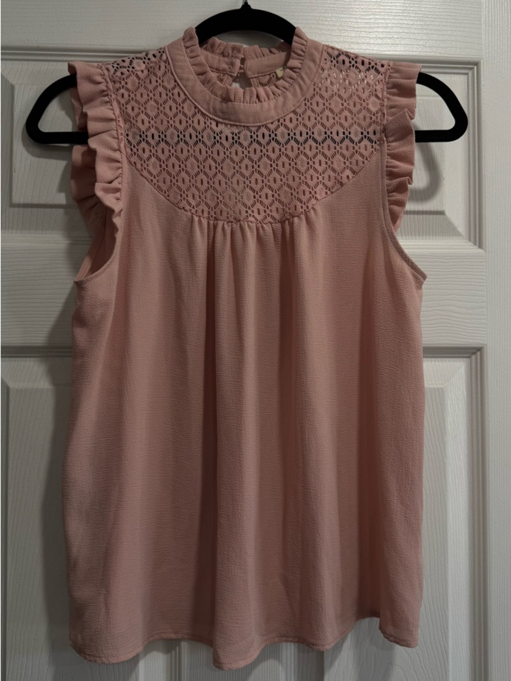 Lily White Blush Pink Lace Yoke Ruffle Sleeveless Top